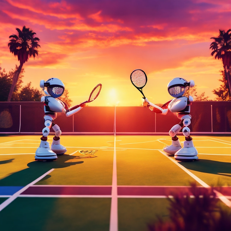 Einführung in die Nutzung von Künstlicher Intelligenz (KI) im Verein am Beispiel eines Tennisvereins Vintage Style Photography a comic picture of two robots playin 0